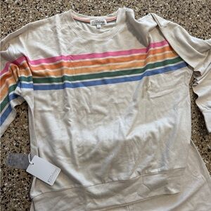 PJ Salvage Cream Pajama Top with Rainbow Stripes
